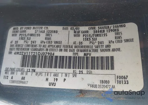 2001 Mercury Villager from USA, damaged, VIN 4M2ZV11T21DJ07904